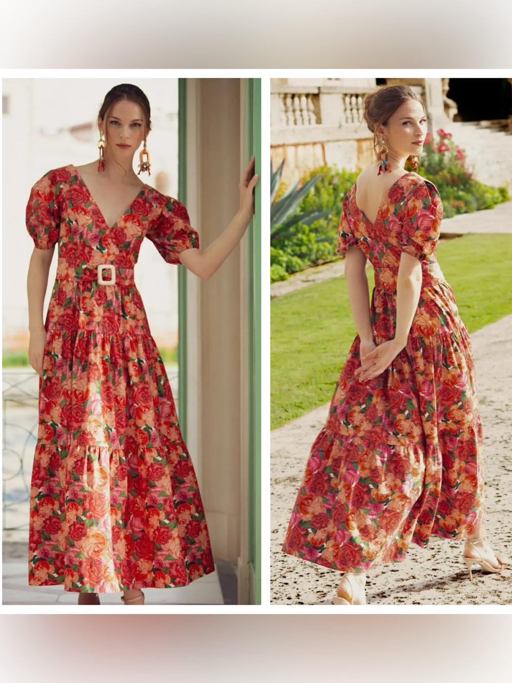 NWT Sachin & Babi Carina midi puff sleeve belted dress floral rose print sz 18W